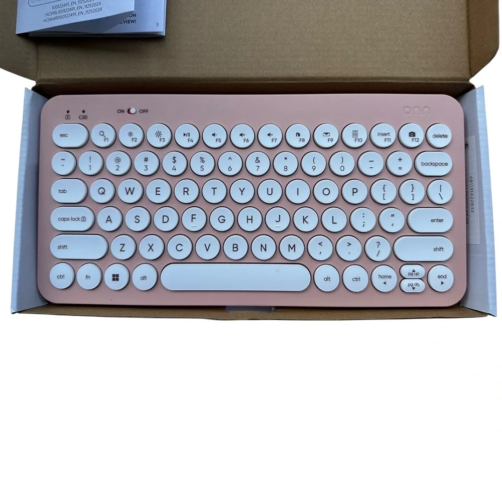 onn. Compact Wireless Keyboard Retro Style Round Keycaps 78‎ Keys Pink